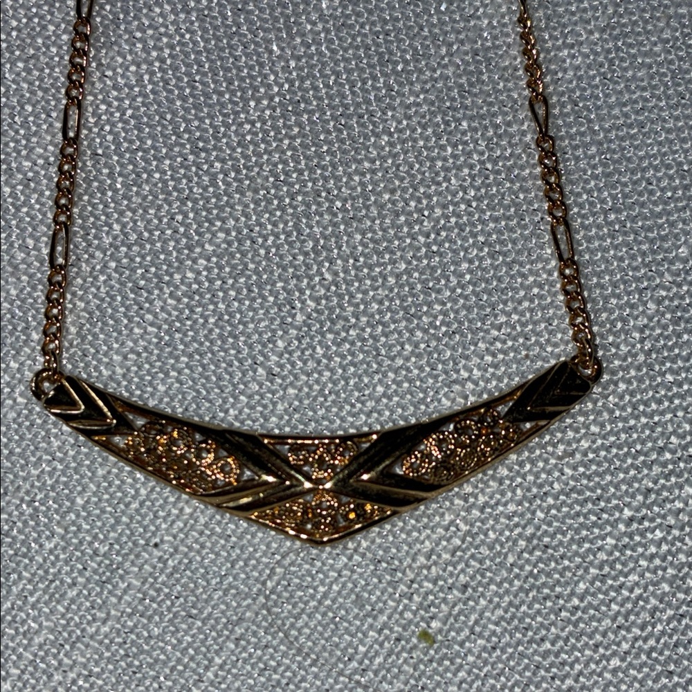 Vintage Lady Remington Gold Tone Boho Chevron Necklace 1980s Signed LR 16”